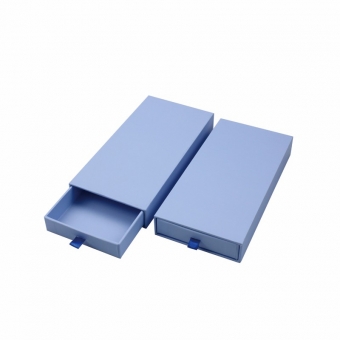 Full printed in blue color simple drawer boxes with ribbon puller